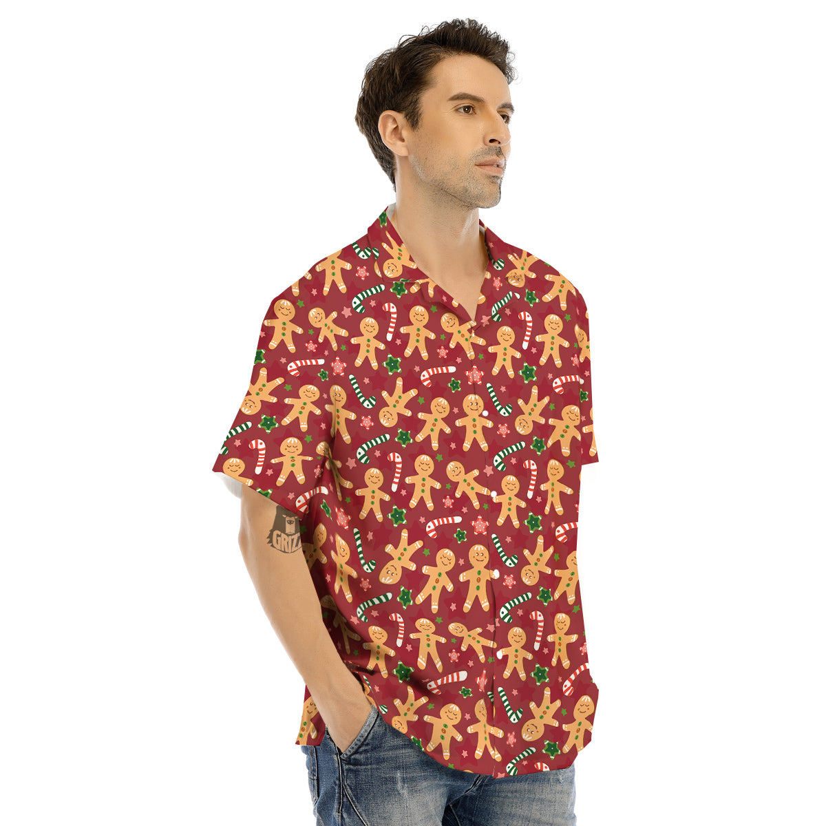 Gingerbread Man Cute Print Pattern Men's Hawaiian Shirt-grizzshop