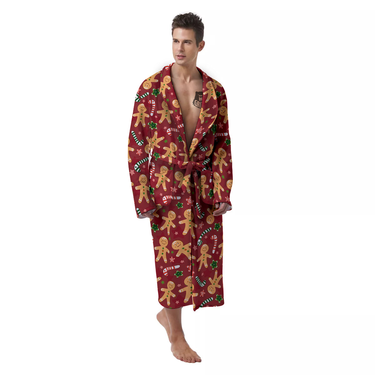 Gingerbread Man Cute Print Pattern Men's Robe-grizzshop