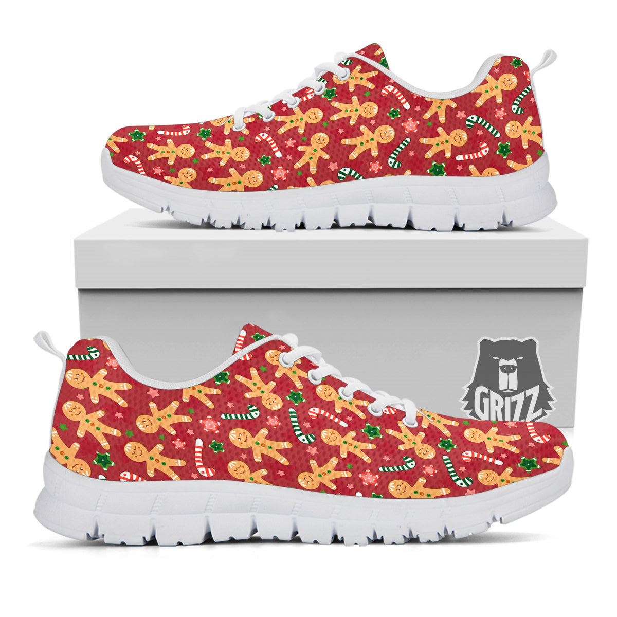 Gingerbread Man Cute Print Pattern White Sneaker-grizzshop