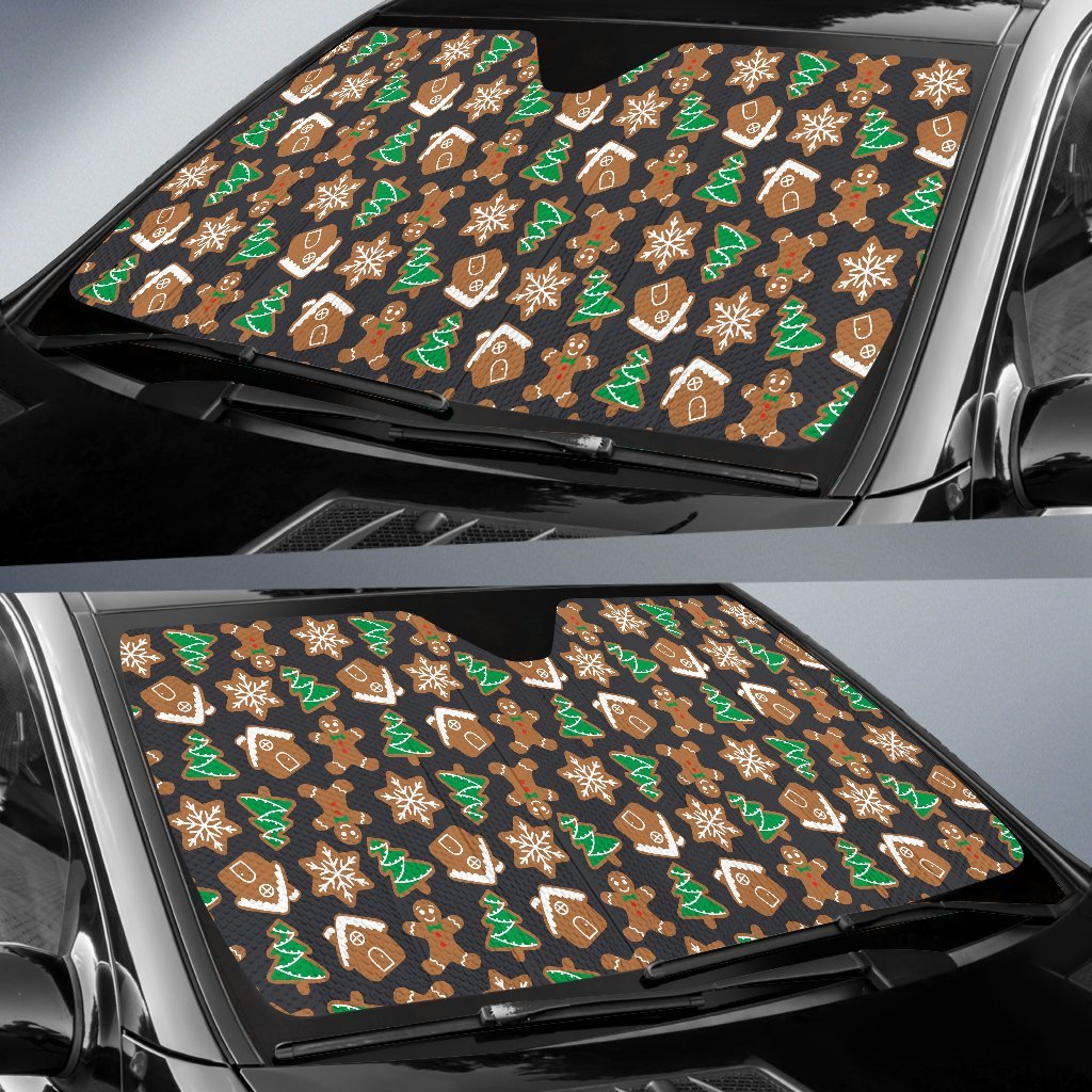 Gingerbread Man Pattern Print Chirstmas Car Sun Shade-grizzshop