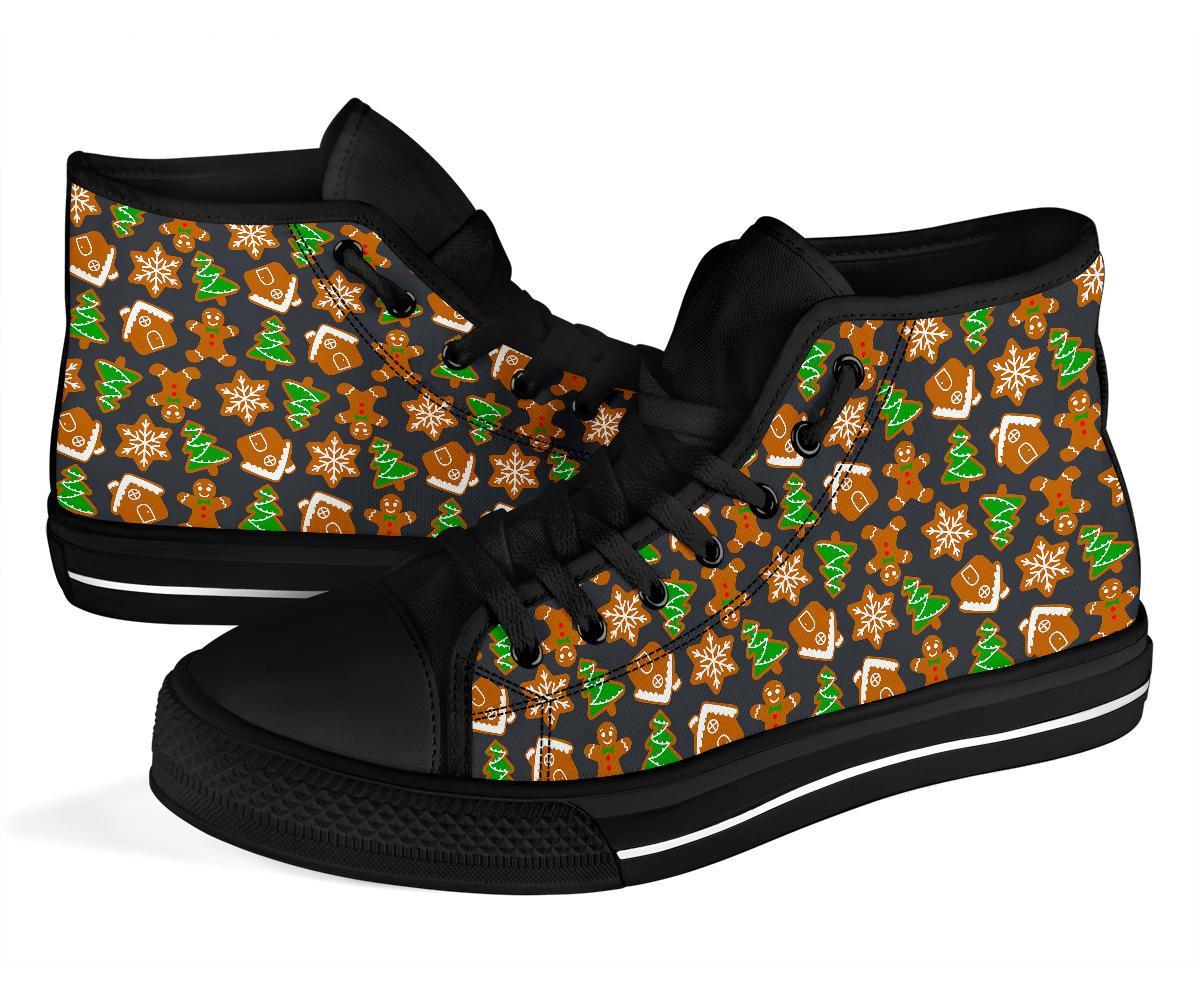 Gingerbread Man Pattern Print Chirstmas Men Women's High Top Shoes-grizzshop
