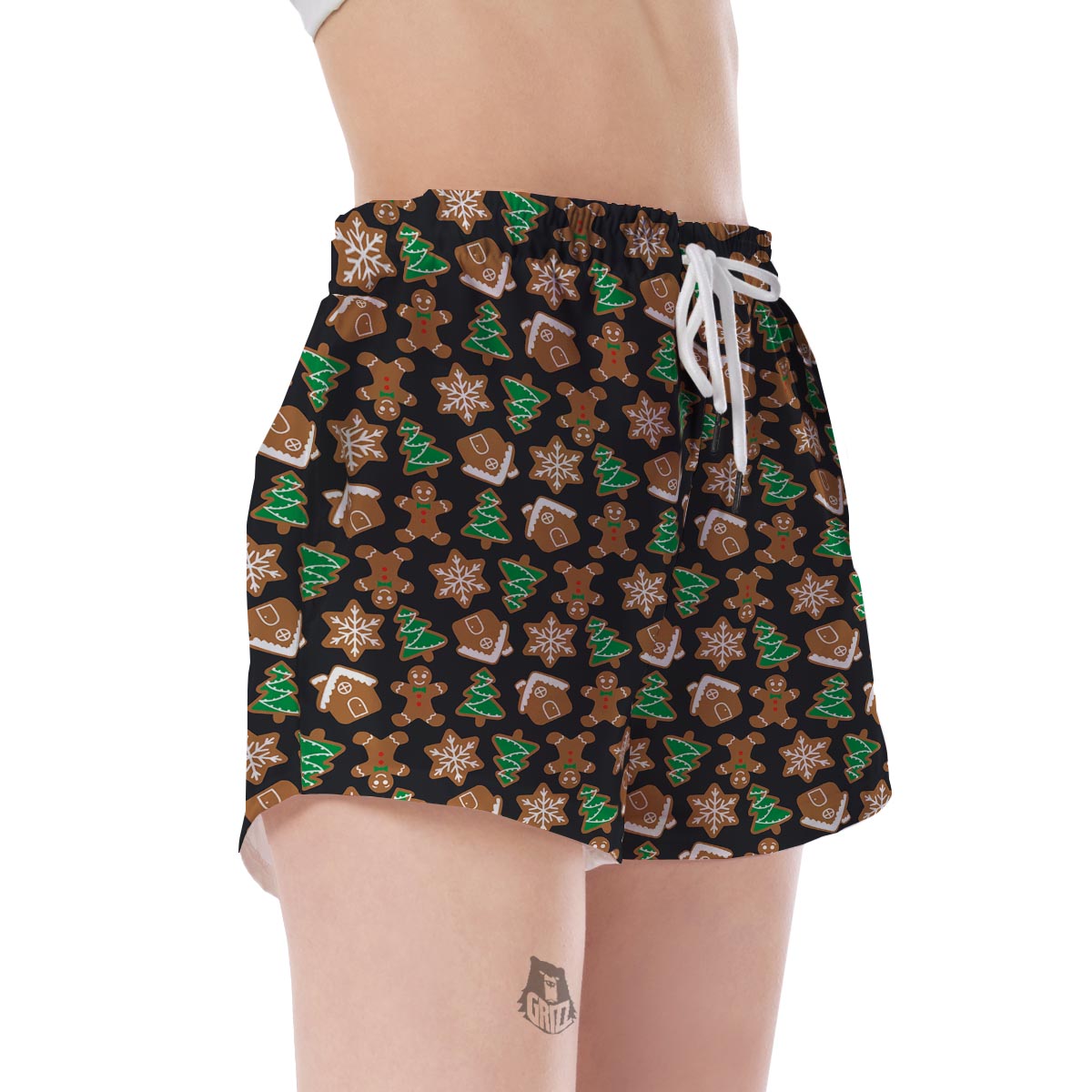 Gingerbread Man Pattern Print Chirstmas Women's Shorts-grizzshop