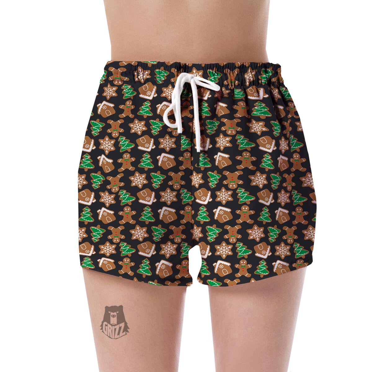 Gingerbread Man Pattern Print Chirstmas Women's Shorts-grizzshop
