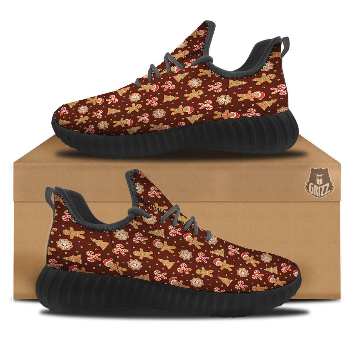 Gingerbread Man Print Pattern Black Walking Shoes-grizzshop