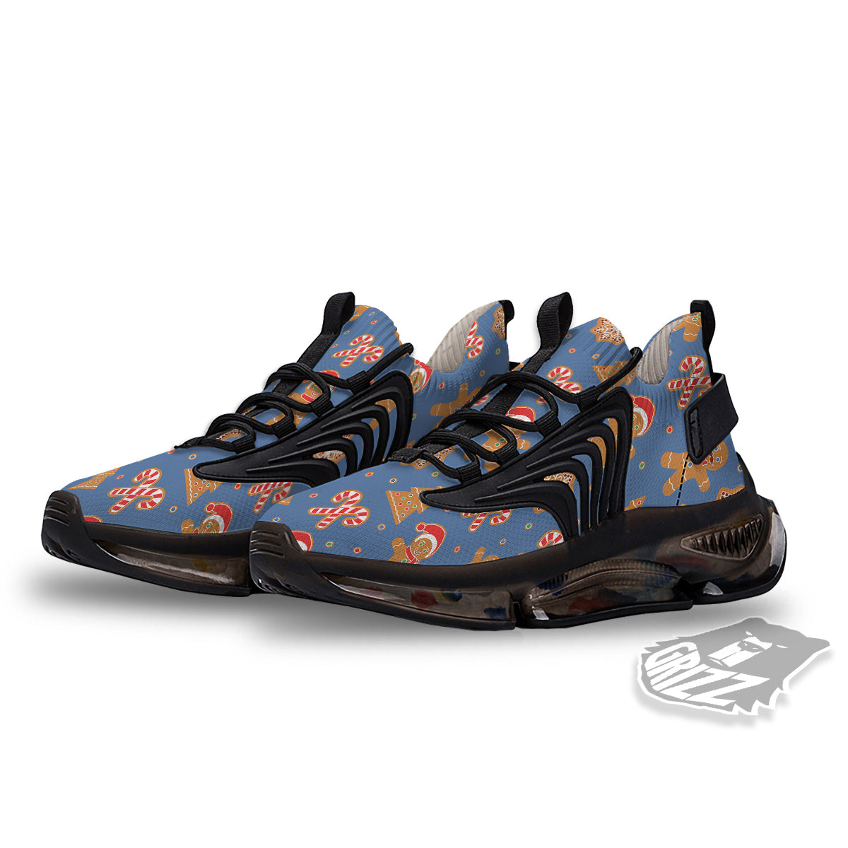 Gingerbread Man Xmas Print Pattern Black Gym Shoes-grizzshop