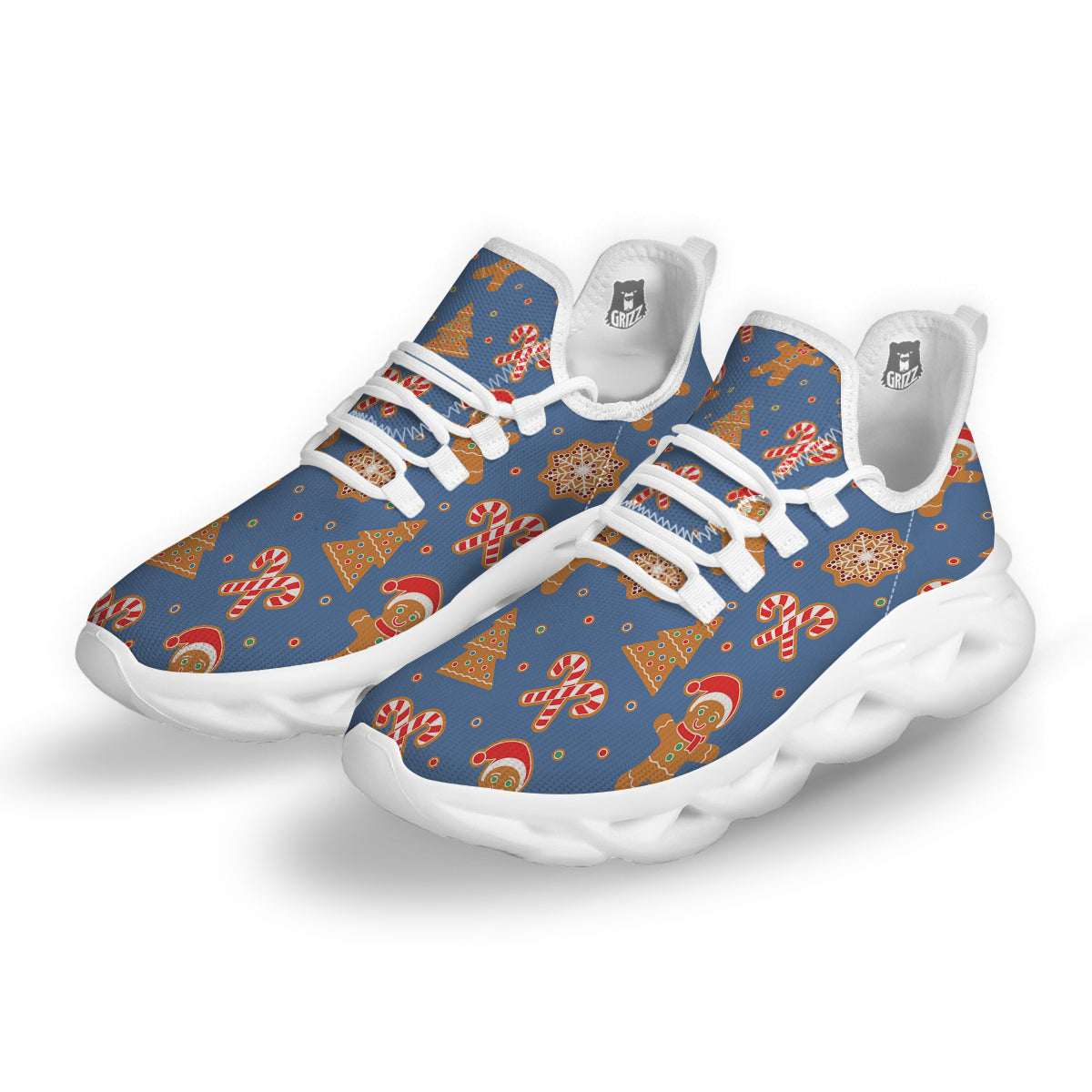 Gingerbread Man Xmas Print Pattern White Running Shoes-grizzshop