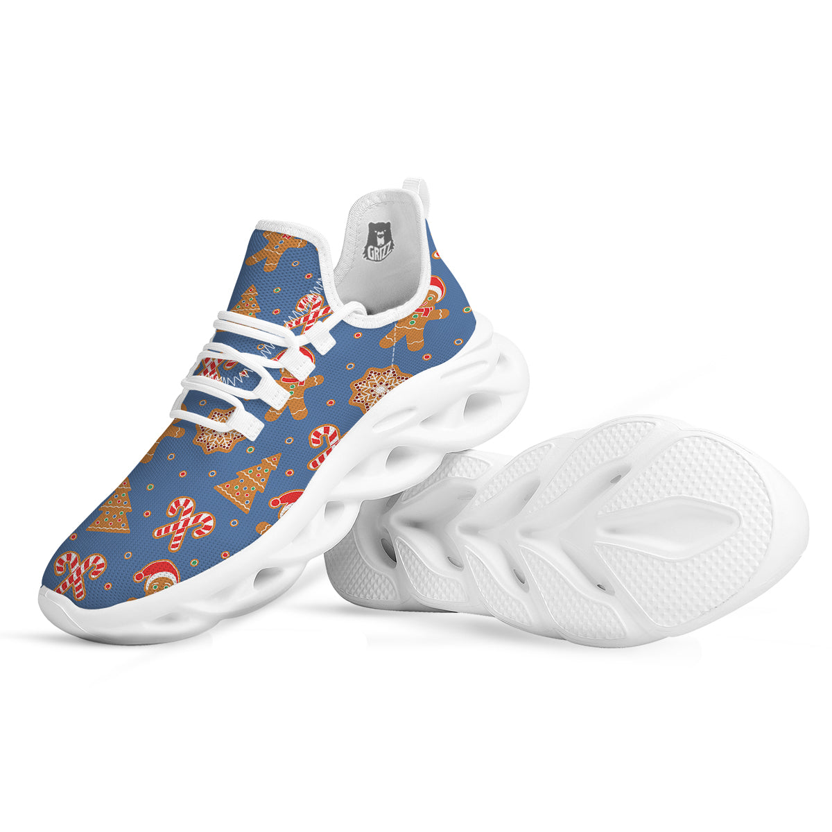 Gingerbread Man Xmas Print Pattern White Running Shoes-grizzshop