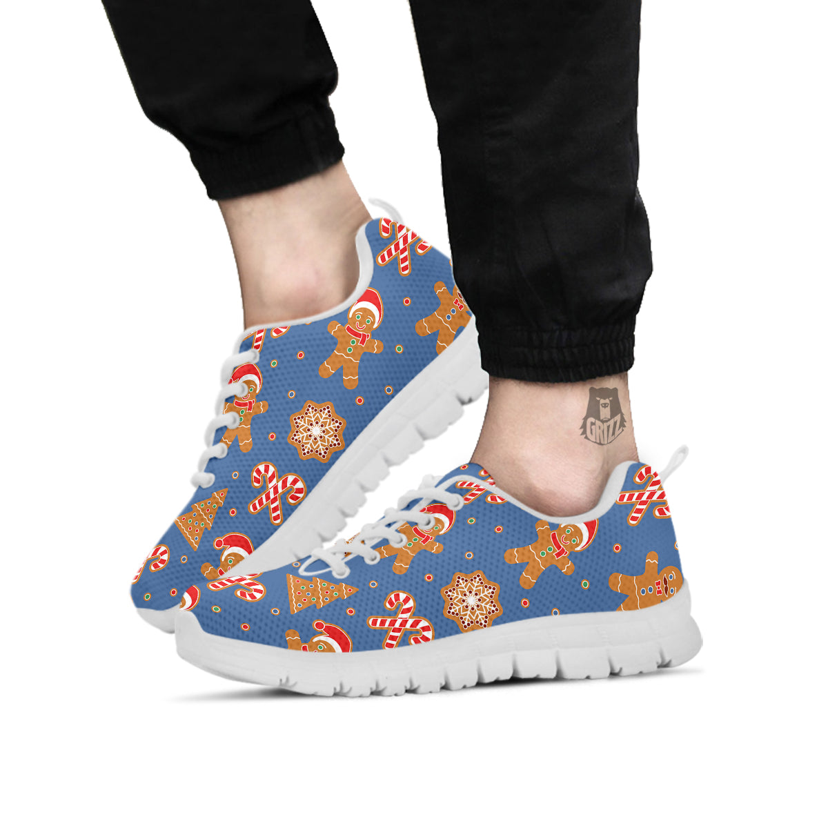 Gingerbread Man Xmas Print Pattern White Sneaker-grizzshop