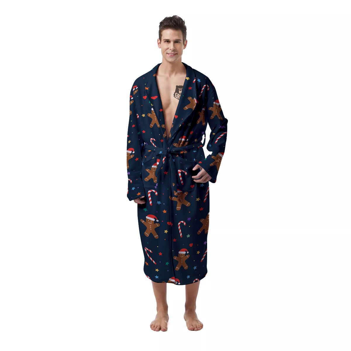 Gingerbread Xmas Print Pattern Men's Robe-grizzshop