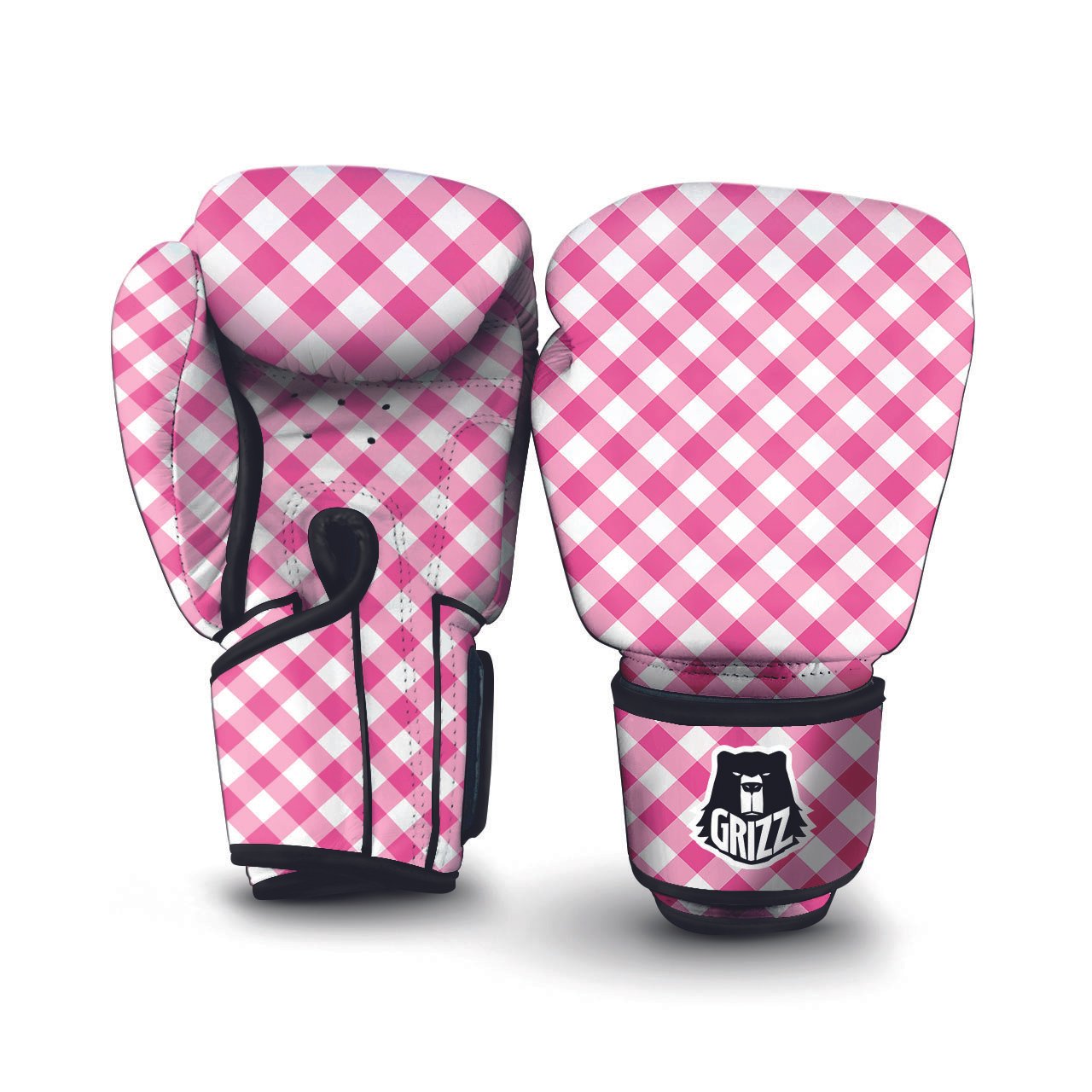 Red Lava And White Gingham Print Boxing Gloves