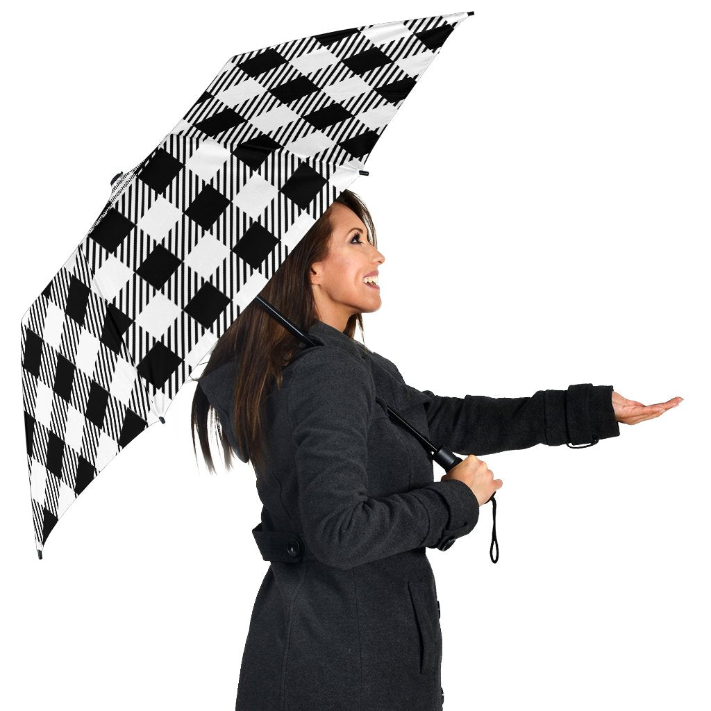 Gingham Black Pattern Print Automatic Foldable Umbrella-grizzshop