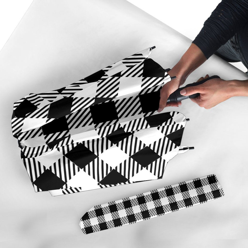 Gingham Black Pattern Print Automatic Foldable Umbrella-grizzshop