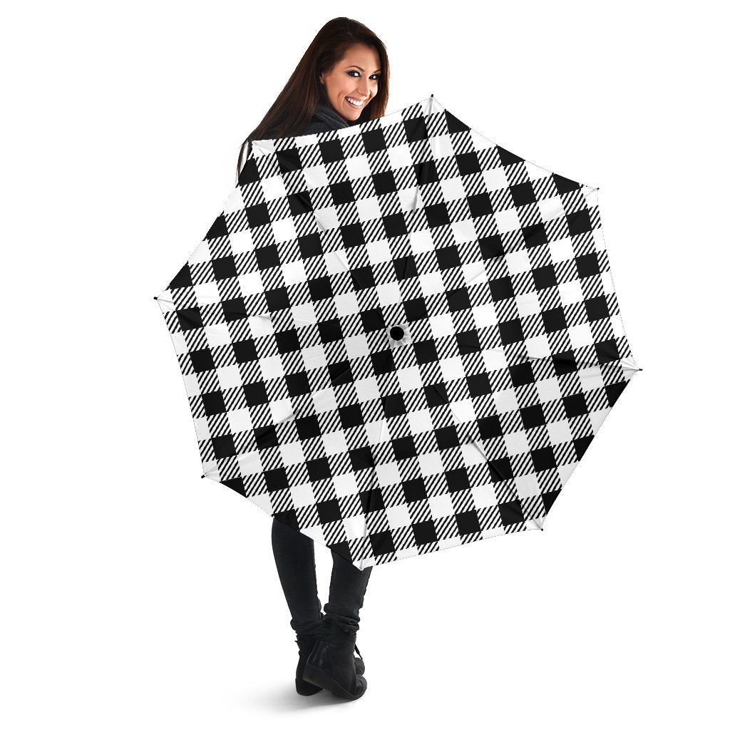 Gingham Black Pattern Print Automatic Foldable Umbrella-grizzshop