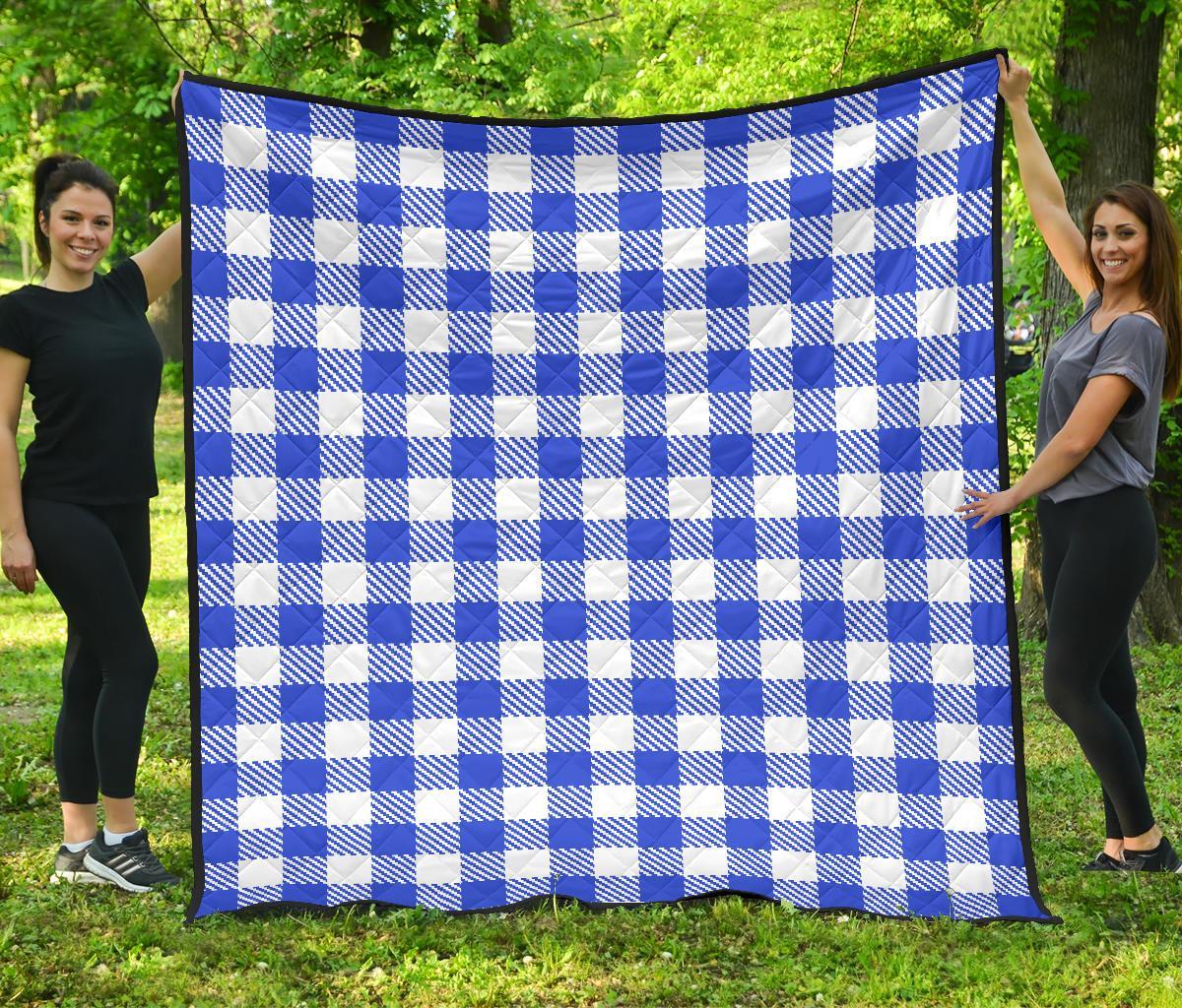Gingham Blue Pattern Print Quilt-grizzshop