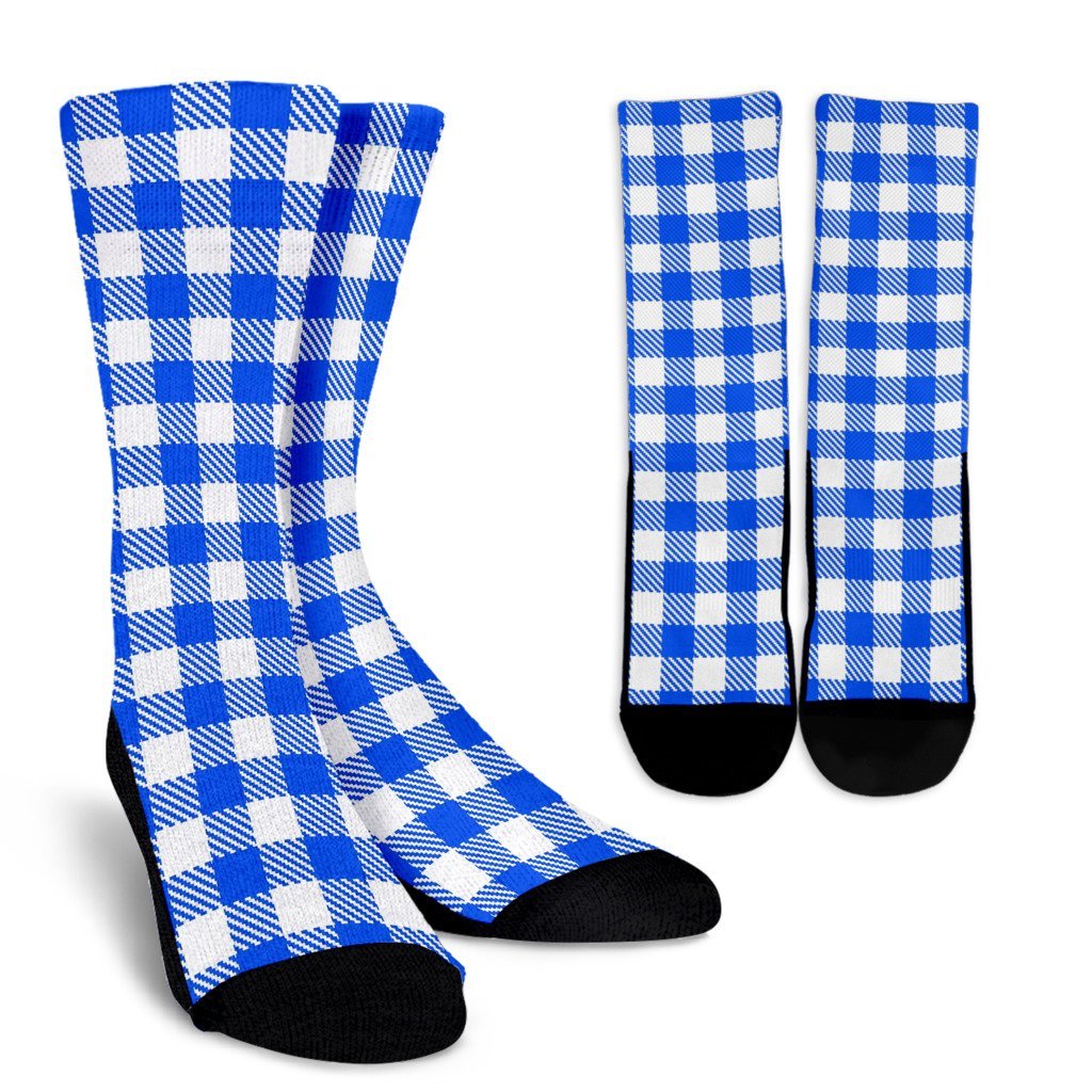 Gingham Blue Pattern Print Unisex Crew Socks-grizzshop