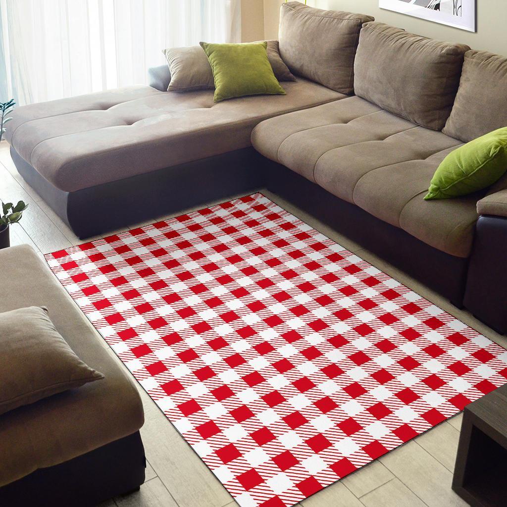 Gingham Red Pattern Print Floor Mat-grizzshop