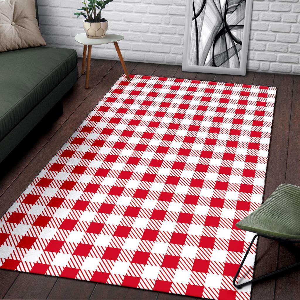 Gingham Red Pattern Print Floor Mat-grizzshop