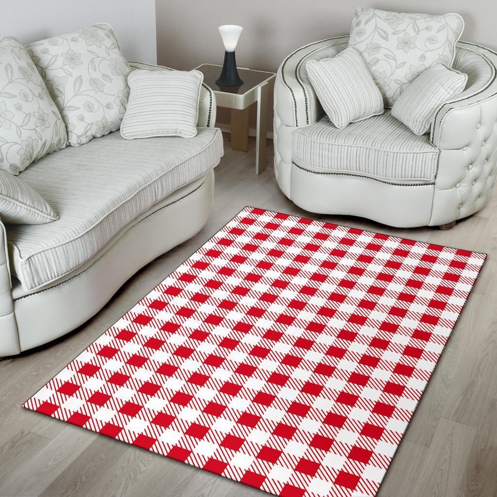 Gingham Red Pattern Print Floor Mat-grizzshop