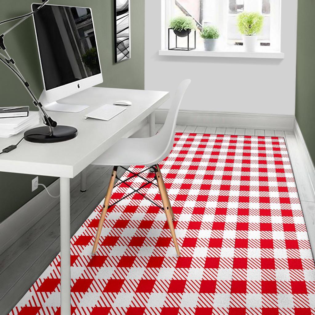 Gingham Red Pattern Print Floor Mat-grizzshop