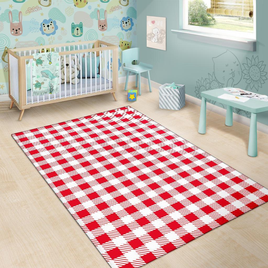 Gingham Red Pattern Print Floor Mat-grizzshop
