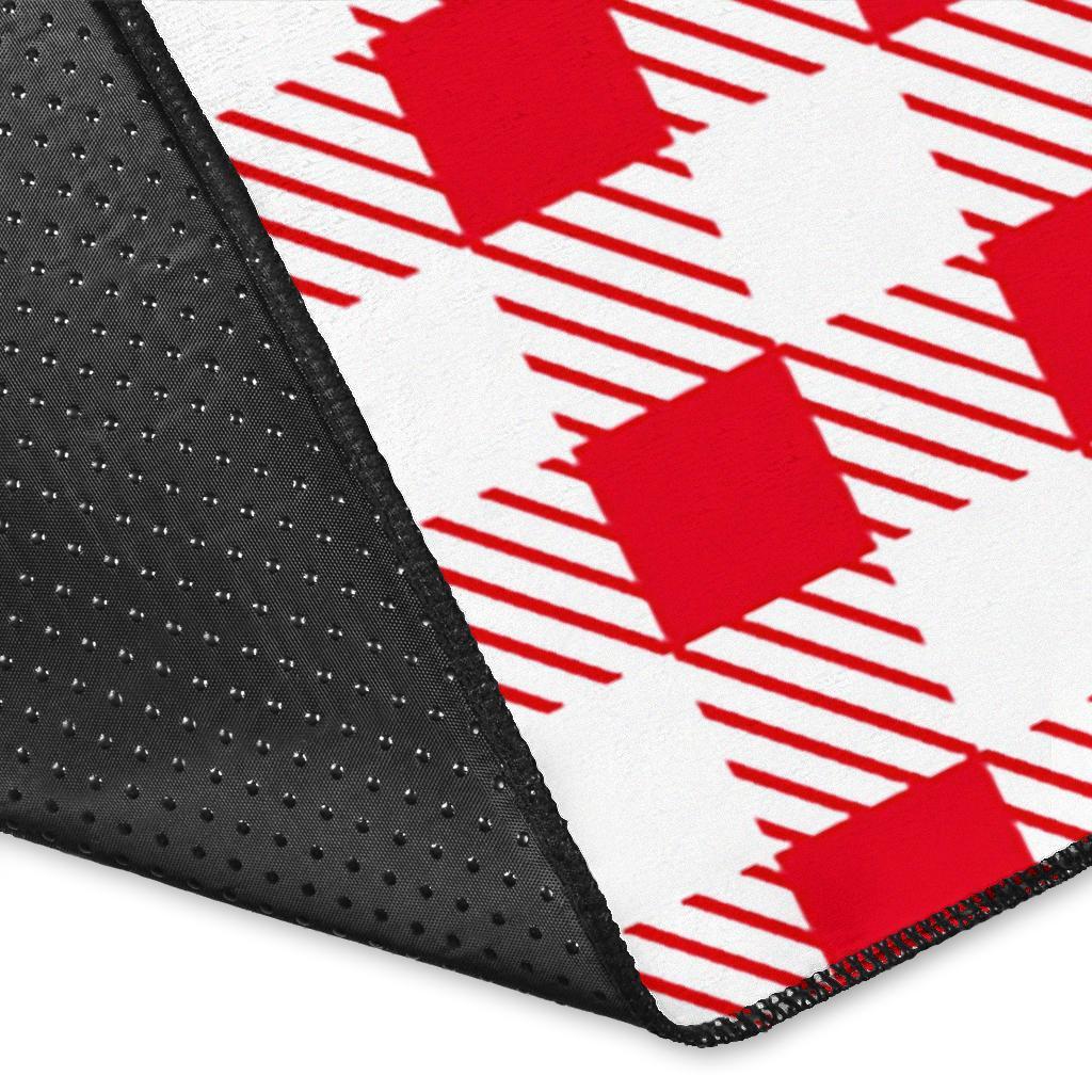 Gingham Red Pattern Print Floor Mat-grizzshop
