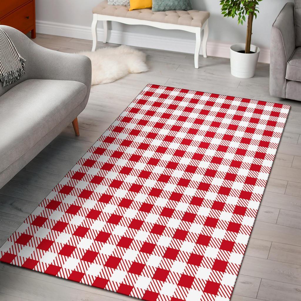 Gingham Red Pattern Print Floor Mat-grizzshop