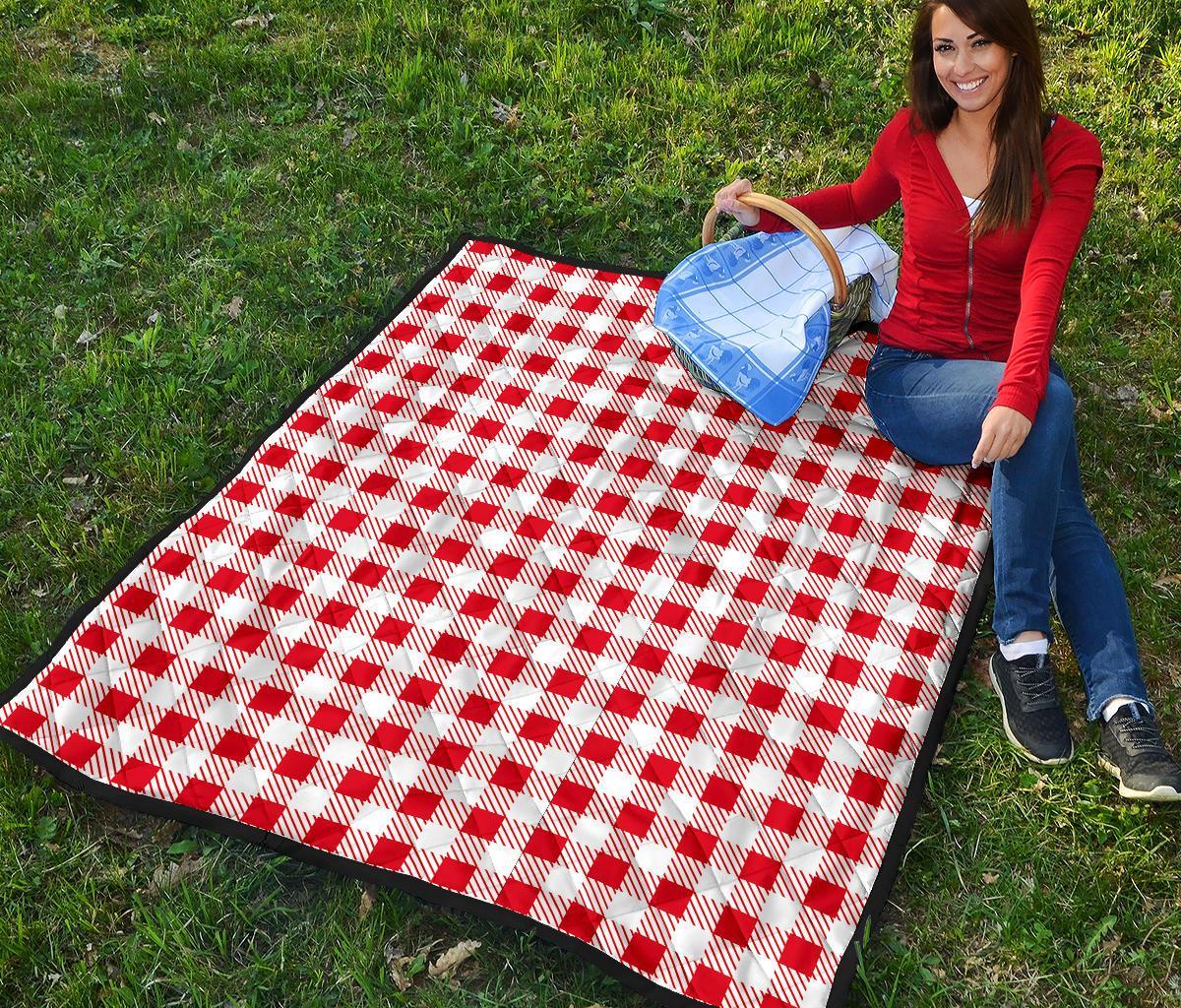 Gingham Red Pattern Print Quilt-grizzshop