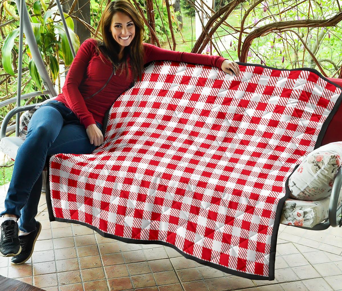Gingham Red Pattern Print Quilt-grizzshop
