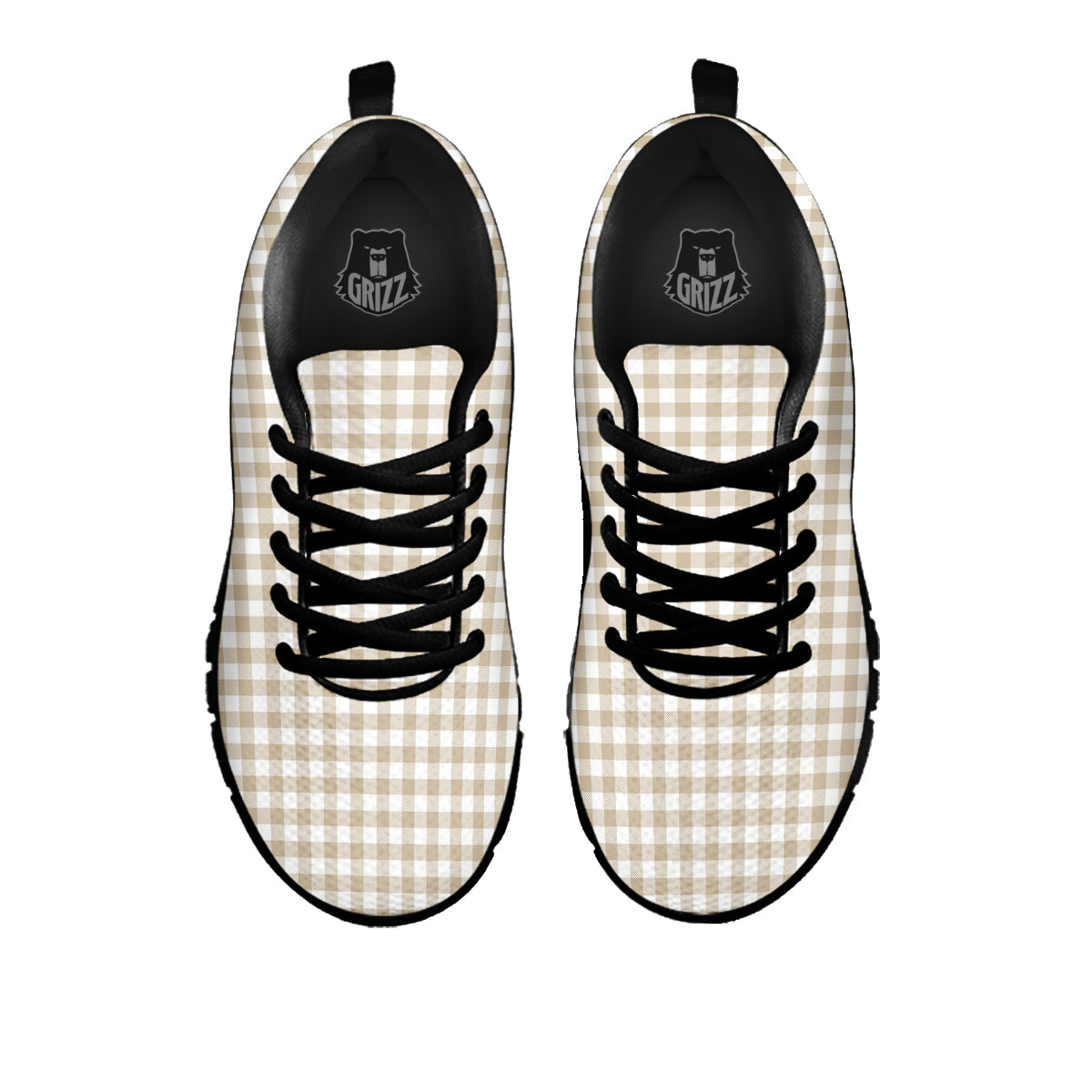 Gingham White And Beige Print Pattern Black Sneaker-grizzshop