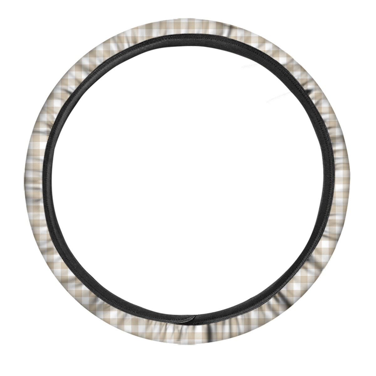 Gingham White And Beige Print Pattern Car Steering Wheel Cover-grizzshop