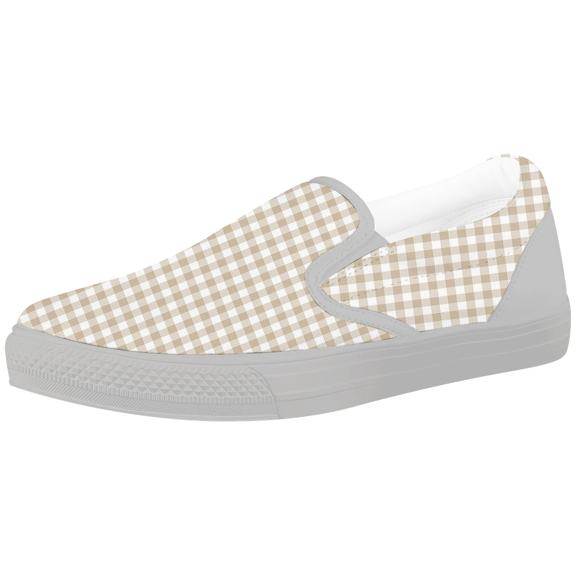 Gingham White And Beige Print Pattern White Slip On Shoes-grizzshop