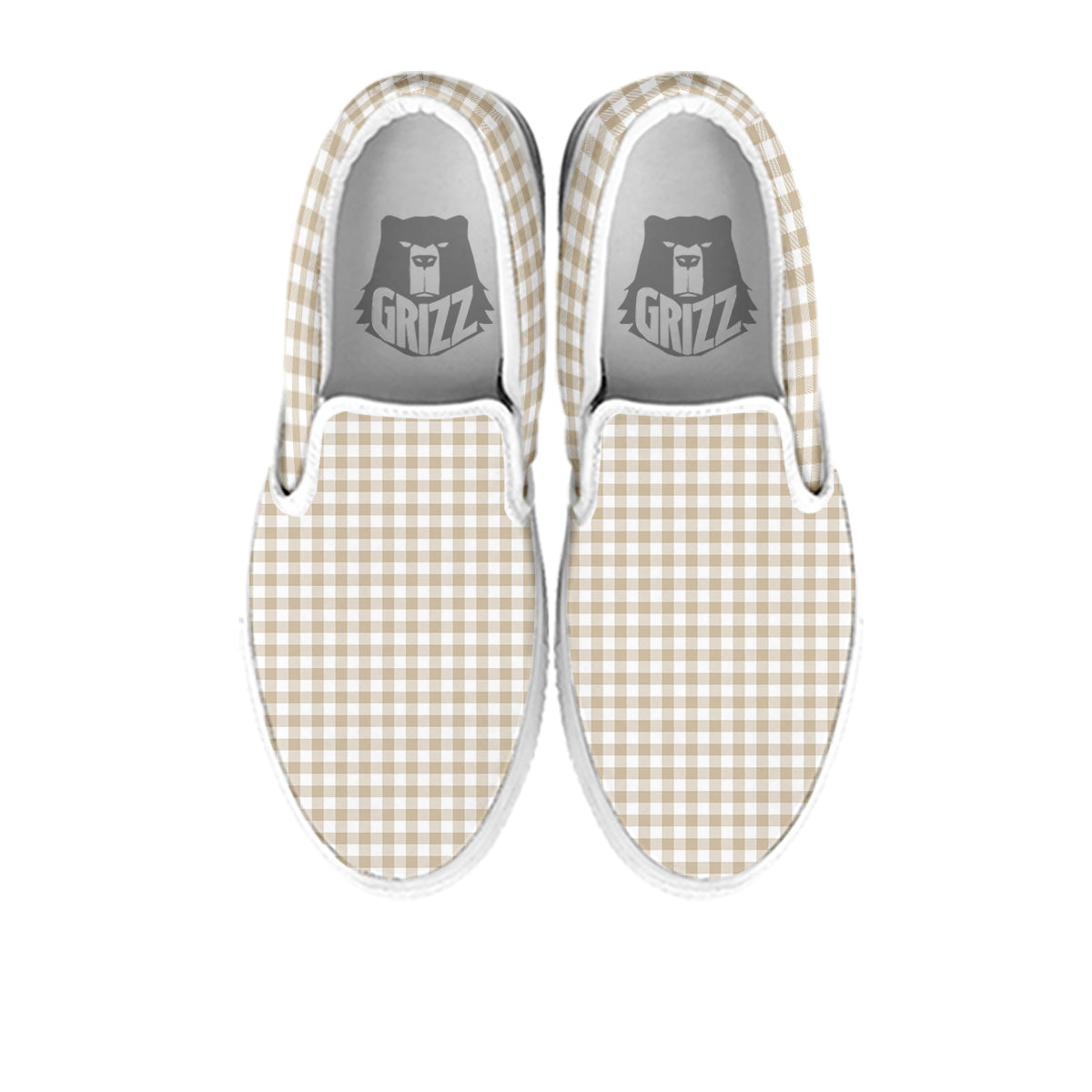 Gingham White And Beige Print Pattern White Slip On Shoes-grizzshop