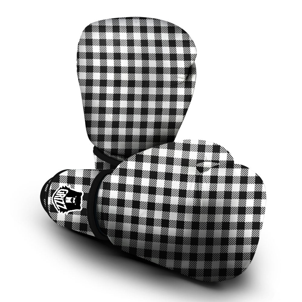 Gingham White And Black Print Pattern Boxing Gloves-grizzshop