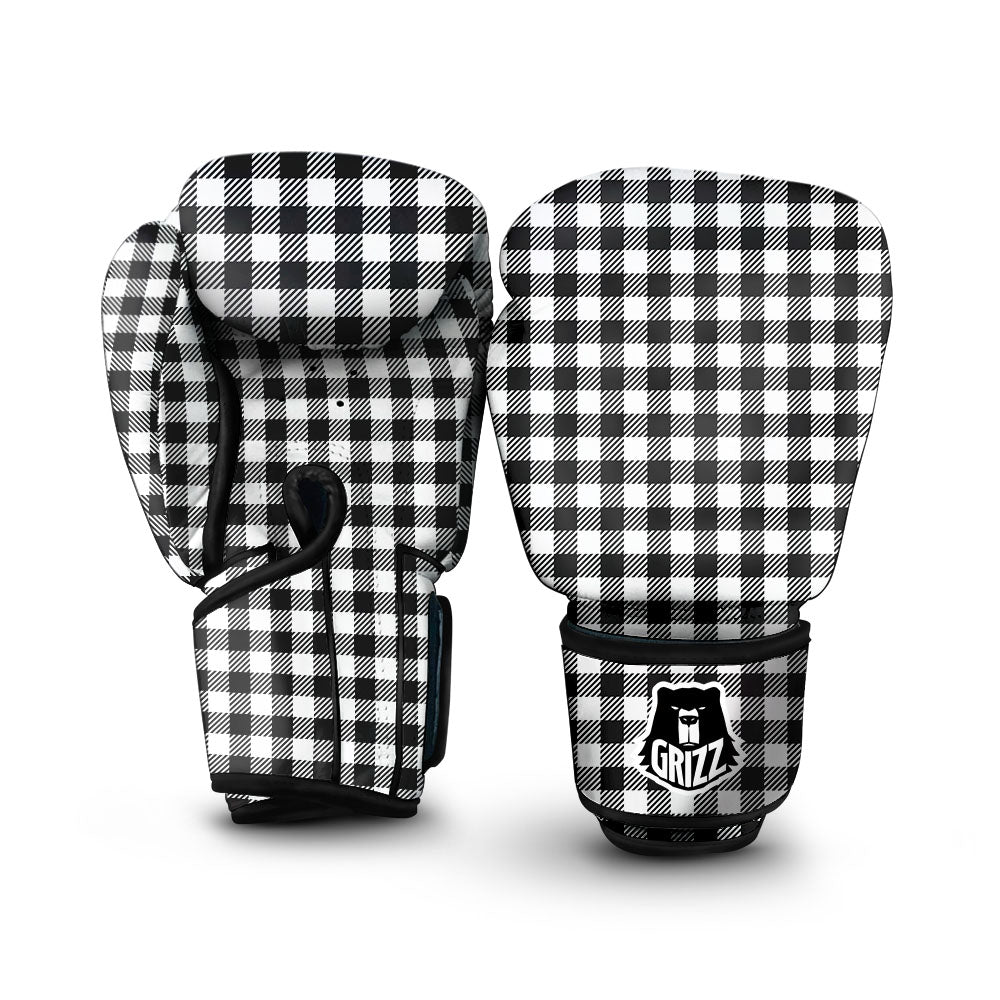 Gingham White And Black Print Pattern Boxing Gloves-grizzshop