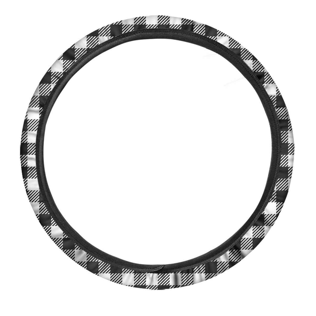 Gingham White And Black Print Pattern Car Steering Wheel Cover-grizzshop
