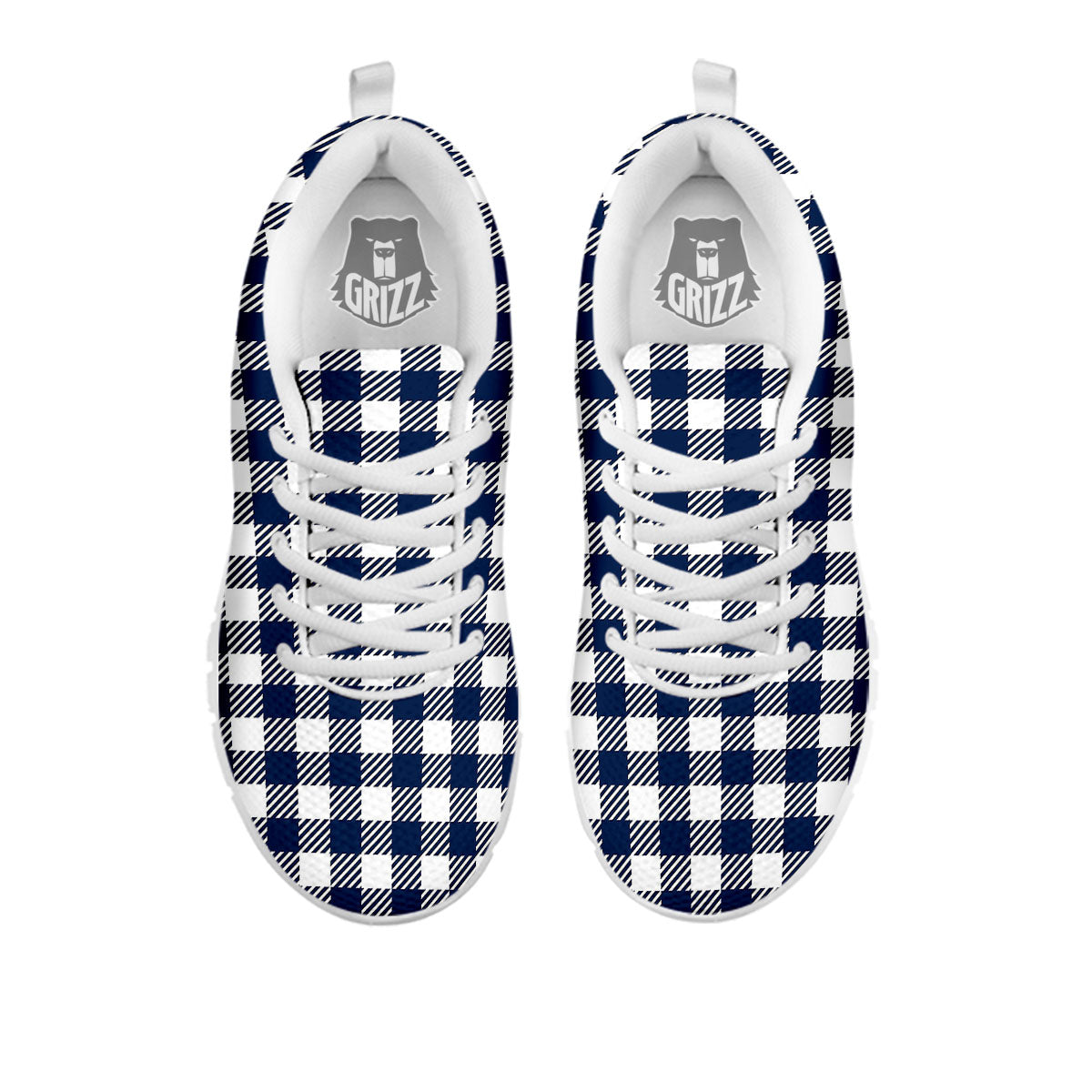 Gingham White And Navy Print Pattern White Sneaker-grizzshop