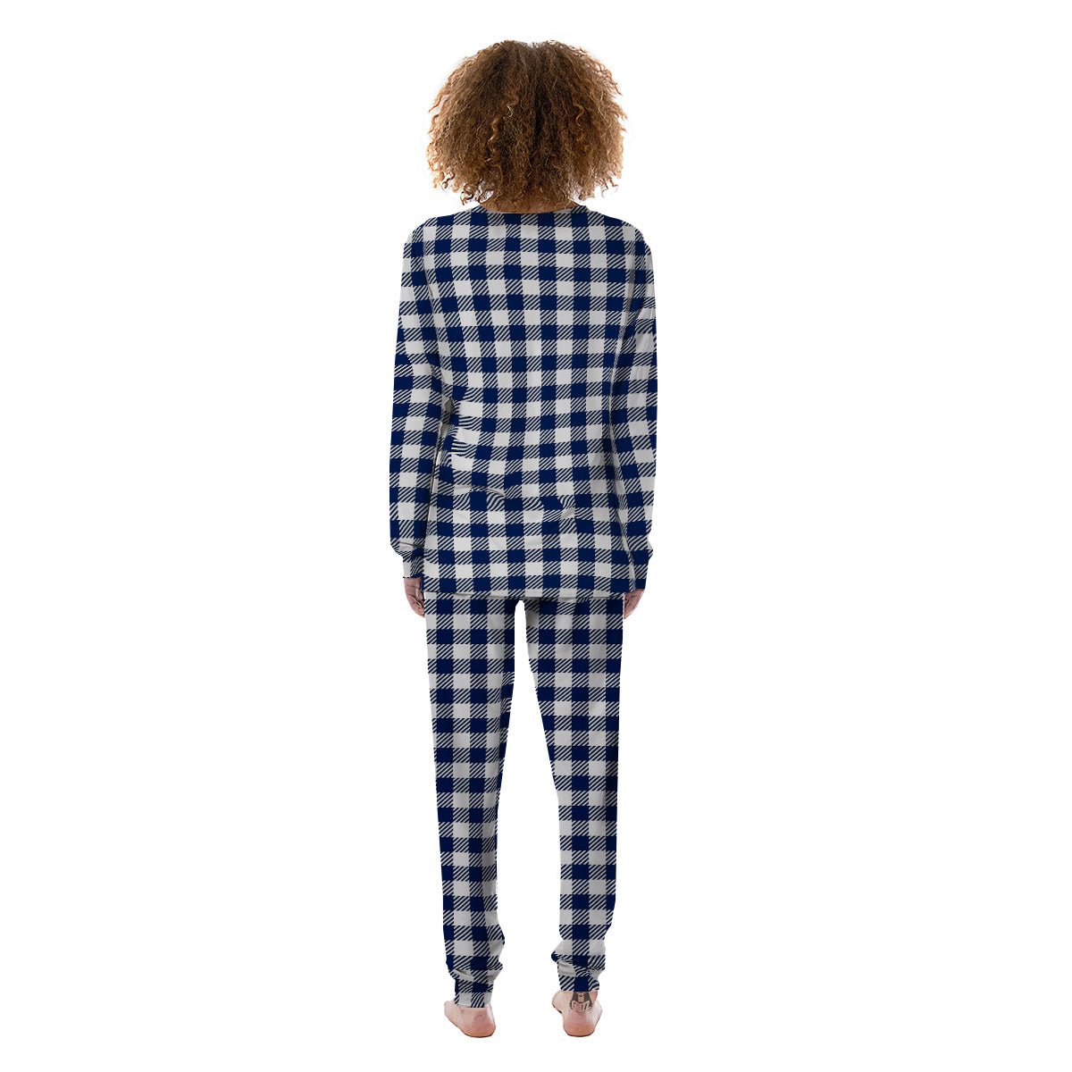 Gingham White And Navy Print Pattern Women's Pajamas-grizzshop