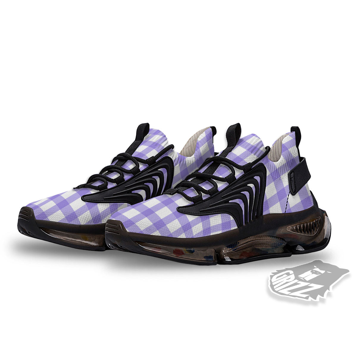 Gingham White And Purple Print Pattern Black Gym Shoes-grizzshop