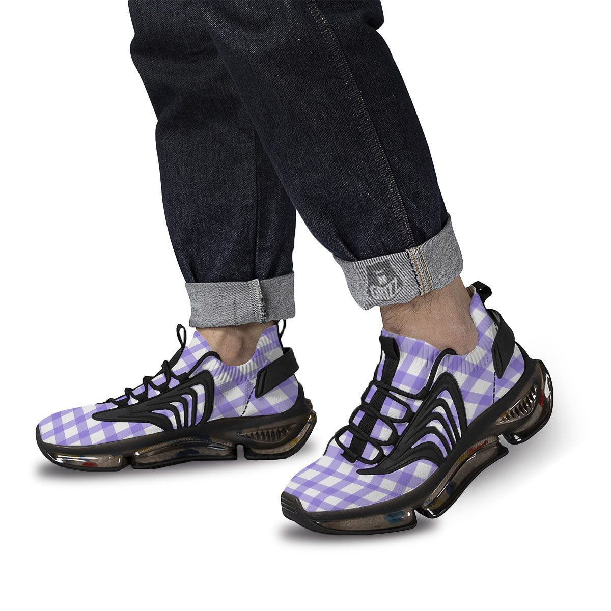 Gingham White And Purple Print Pattern Black Gym Shoes-grizzshop