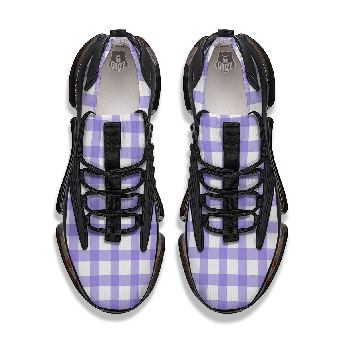 Gingham White And Purple Print Pattern Black Gym Shoes-grizzshop
