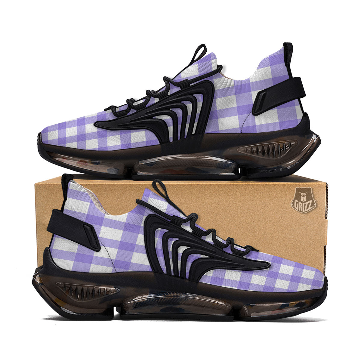 Gingham White And Purple Print Pattern Black Gym Shoes-grizzshop