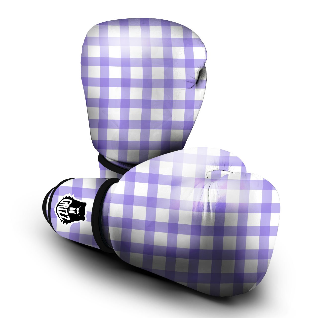 Gingham White And Purple Print Pattern Boxing Gloves-grizzshop