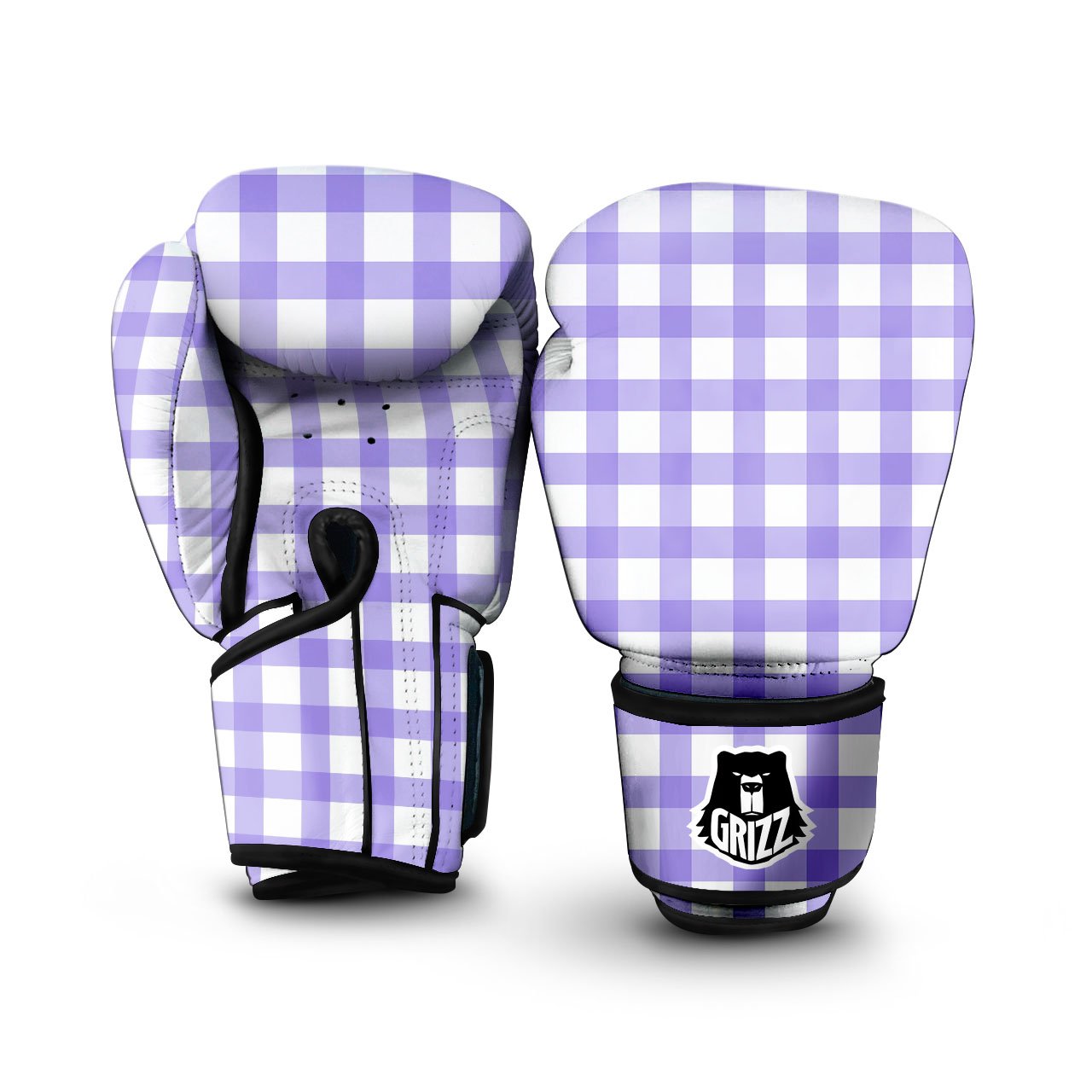 Gingham White And Purple Print Pattern Boxing Gloves-grizzshop