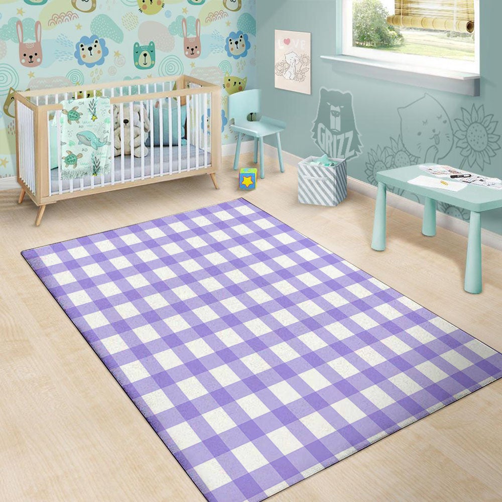 Gingham White And Purple Print Pattern Floor Mat-grizzshop