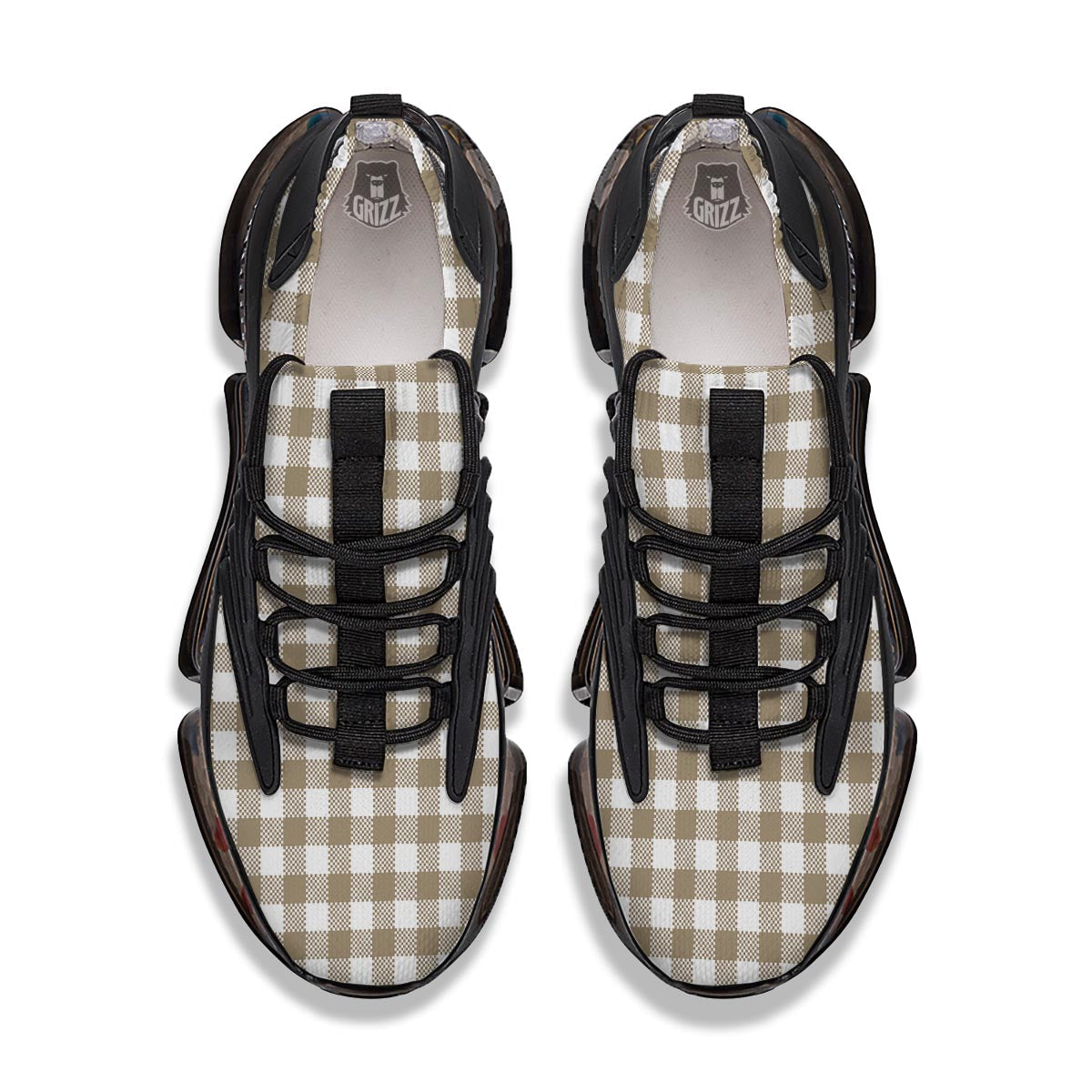 Gingham White And Tan Print Pattern Black Gym Shoes-grizzshop