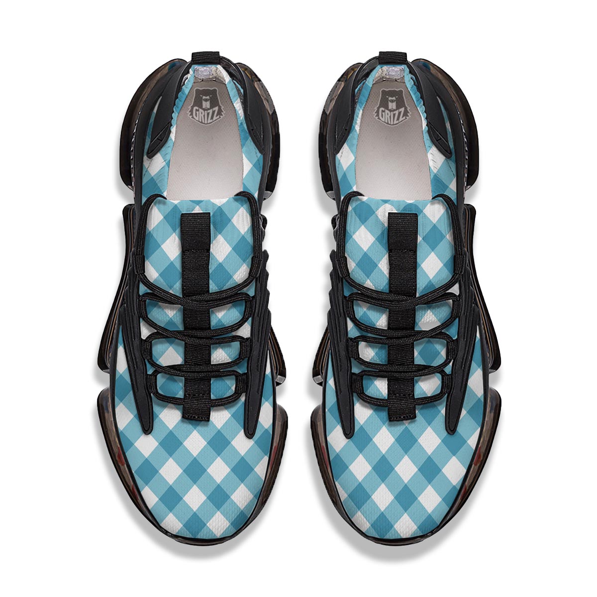 Gingham White And Teal Print Pattern Black Gym Shoes-grizzshop