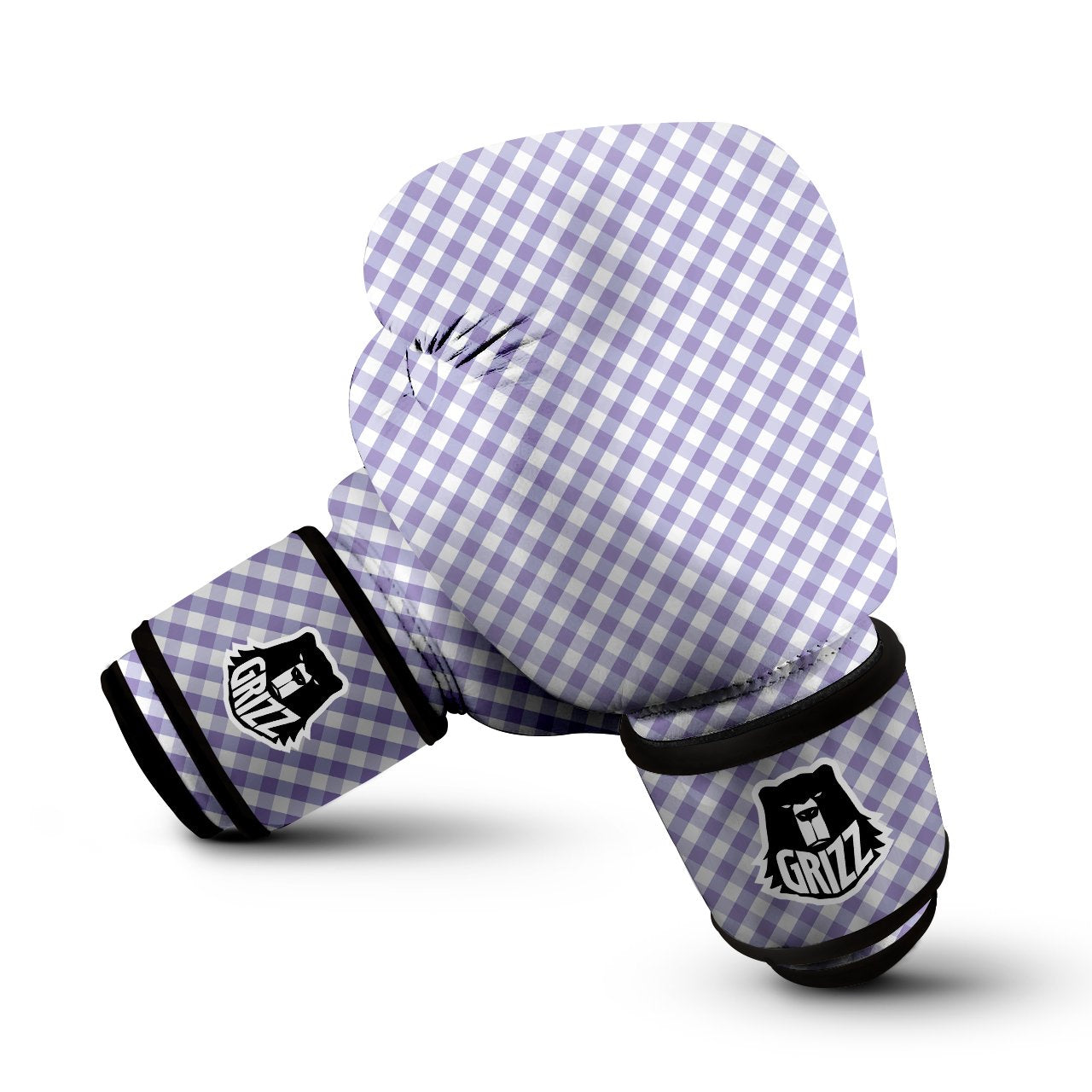 Gingham White And Violet Print Pattern Boxing Gloves-grizzshop