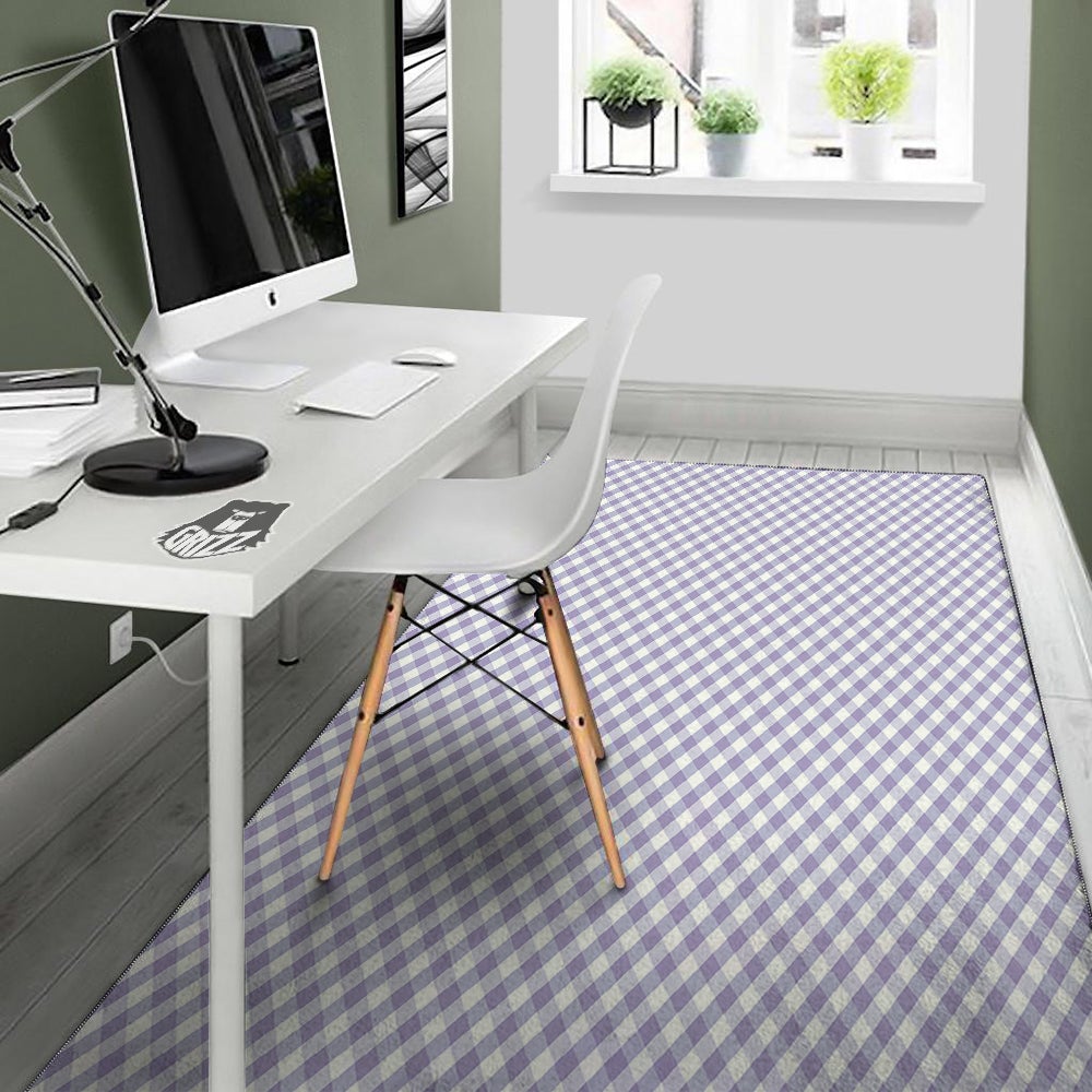 Gingham White And Violet Print Pattern Floor Mat-grizzshop