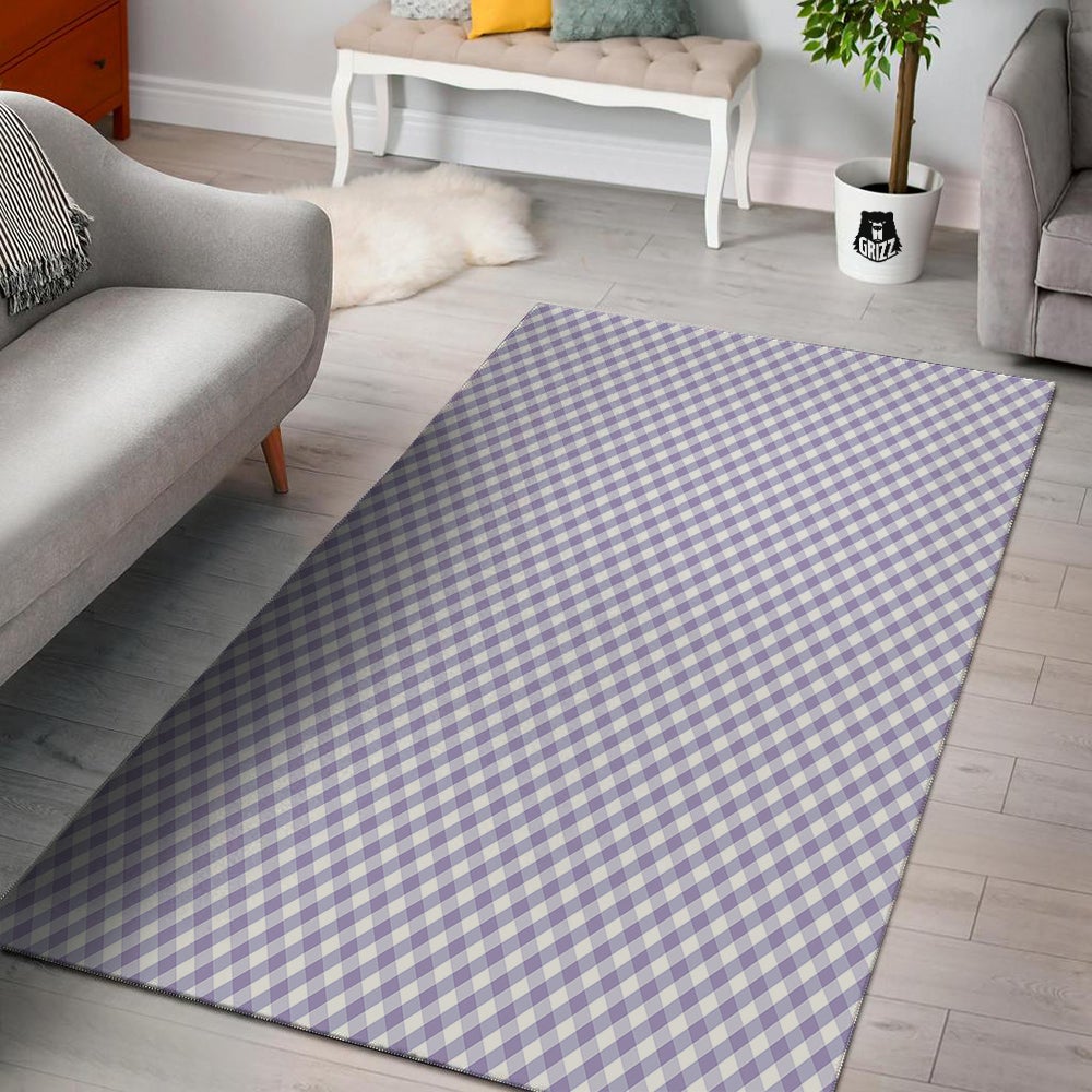 Gingham White And Violet Print Pattern Floor Mat-grizzshop