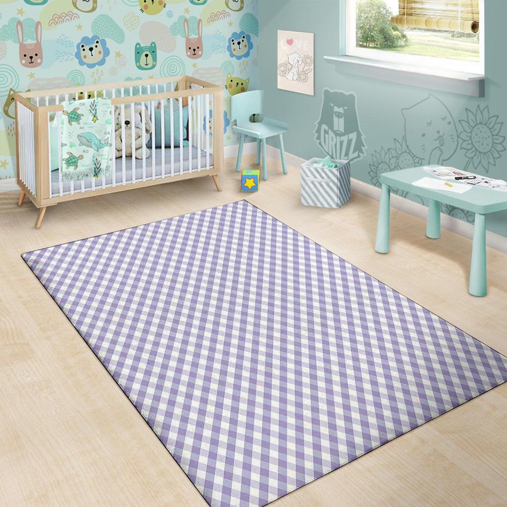 Gingham White And Violet Print Pattern Floor Mat-grizzshop